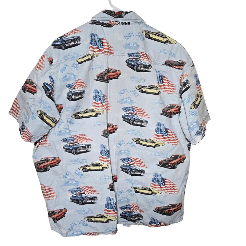Classic Vintage Muscle Cars Shirt USA Flags Racing Mens XL 4th of July Casual - Picture 3 of 5